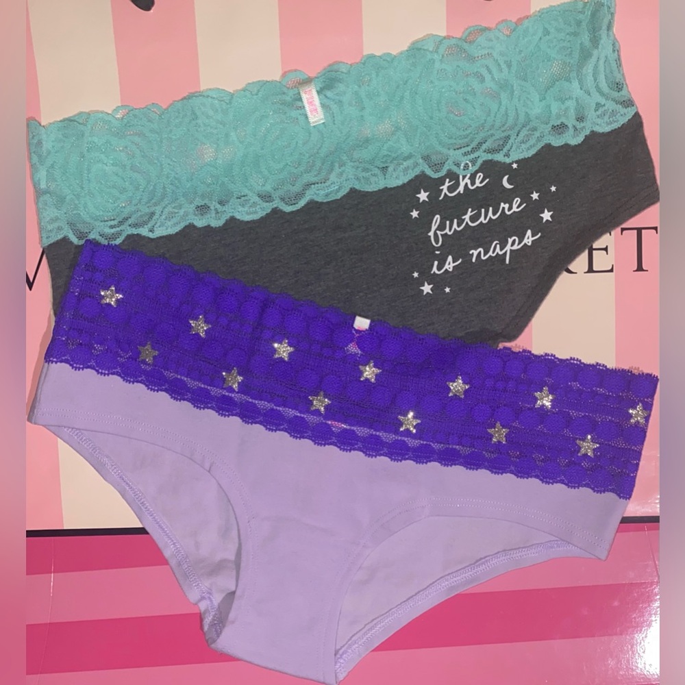 2 Victoria’s Secret Pink Panties bundle PINK bling PINK cotton lace hipster